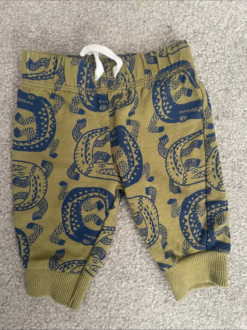 Baby Olive Green Pants with Navy Dinosaur Print